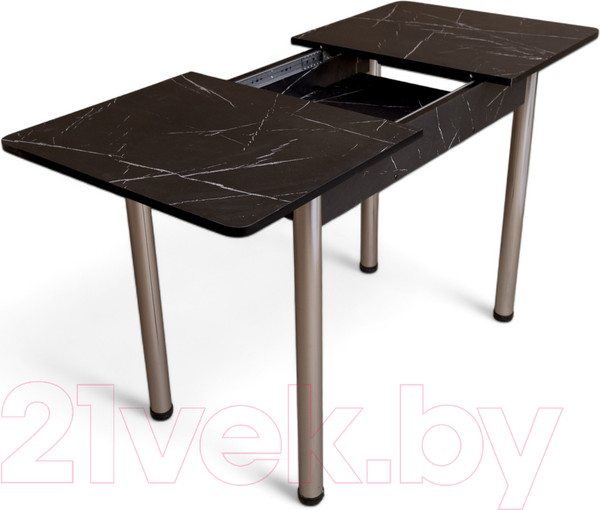 Изображение товара Обеденный стол СВД Юнио 100-130x60 / 054.П20.Х (мрамор неро маркина/хром)