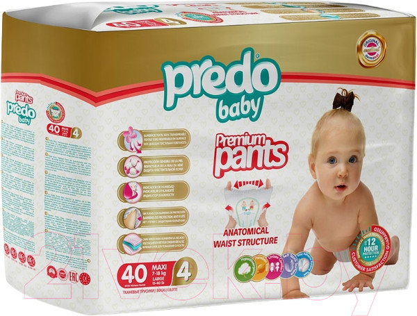 Изображение товара Подгузники-трусики детские Predo Baby Pants №4 7-18 кг (40шт)