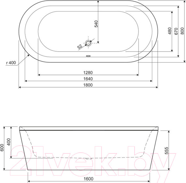 Изображение товара Ванна акриловая Cezares Metauro Central-180-80-40-W-MATT