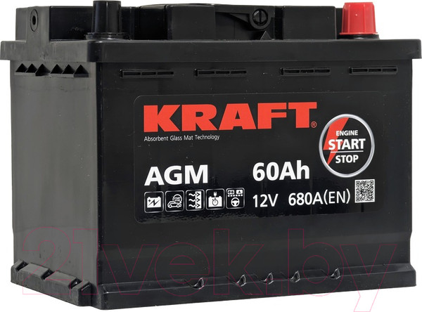 Изображение товара Автомобильный аккумулятор KrafT AGM 60 R / AGM-L2 (60 А/ч)