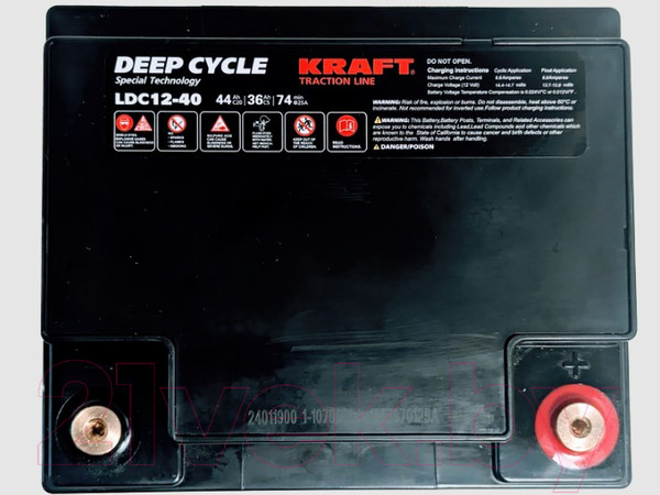 Изображение товара Аккумулятор лодочный KrafT 12V-44Ah C20 L тяговая / LDC12-40