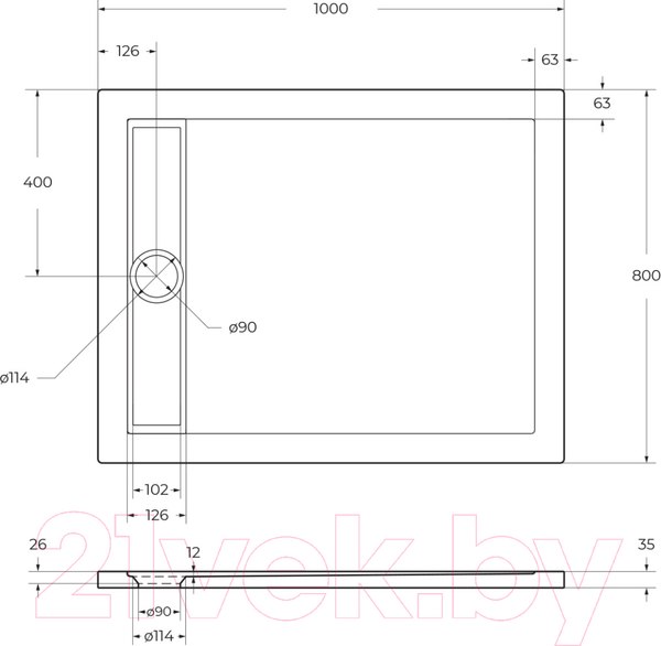 Изображение товара Душевой поддон BelBagno TRAY-BB-DUE-A-100-4-W0