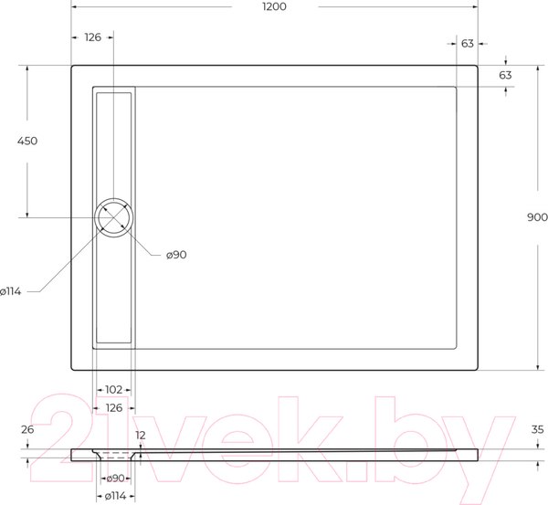 Изображение товара Душевой поддон BelBagno TRAY-BB-DUE-AH-120/90-4-W0