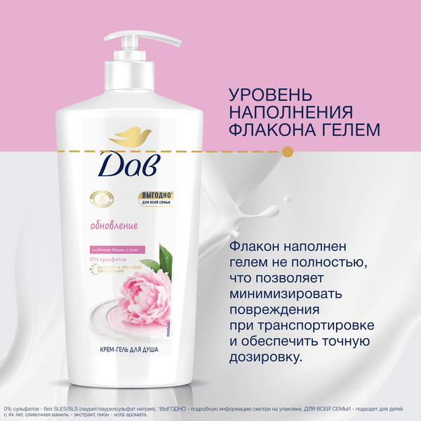 Изображение товара Гель для душа Dove Сливочная ваниль и пион (610мл)