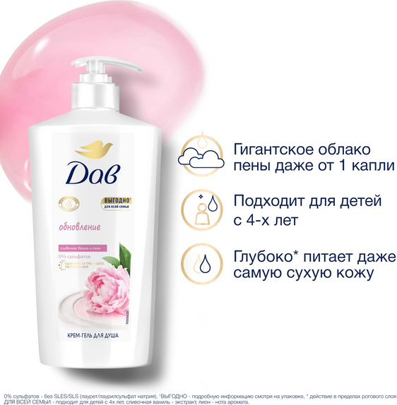Изображение товара Гель для душа Dove Сливочная ваниль и пион (610мл)