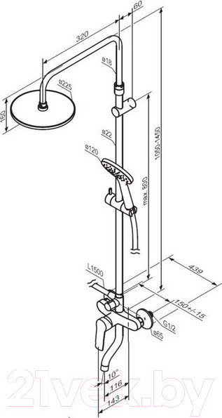 Изображение товара Душевая система со смесителем Damixa Jupiter 977740000