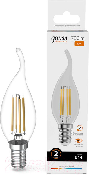Изображение товара Лампа Gauss Elementary Candle Е14 12W 2700К / 42112