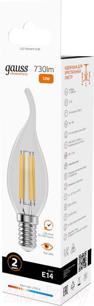 Изображение товара Лампа Gauss Elementary Candle Е14 12W 2700К / 42112