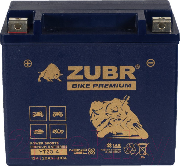 Изображение товара Мотоаккумулятор Zubr Bike Premium L+ / YT20-4 (20 А/ч)