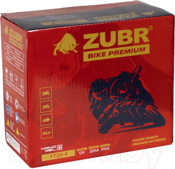Изображение товара Мотоаккумулятор Zubr Bike Premium L+ / YT20-4 (20 А/ч)