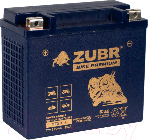 Изображение товара Мотоаккумулятор Zubr Bike Premium L+ / YT20-4 (20 А/ч)