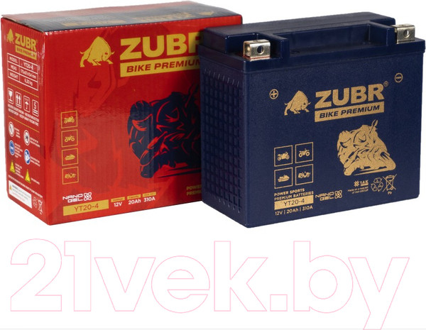 Изображение товара Мотоаккумулятор Zubr Bike Premium L+ / YT20-4 (20 А/ч)