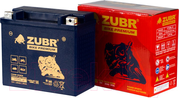 Изображение товара Мотоаккумулятор Zubr Bike Premium R+ / YT20L-4 (20 А/ч)