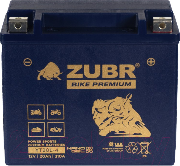 Изображение товара Мотоаккумулятор Zubr Bike Premium R+ / YT20L-4 (20 А/ч)