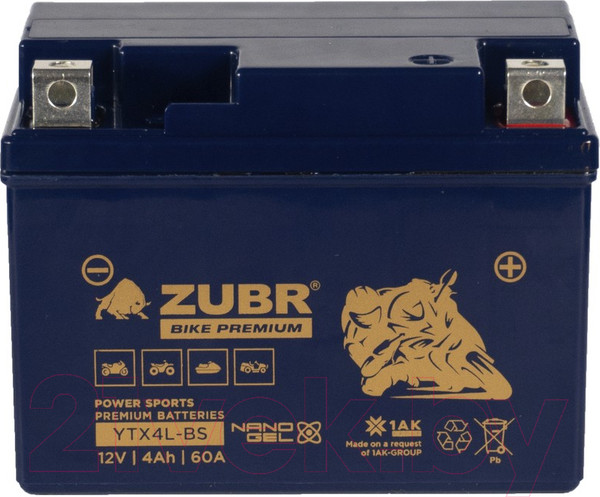 Изображение товара Мотоаккумулятор Zubr Bike Premium R+ / YTX4L-BS (4 А/ч)