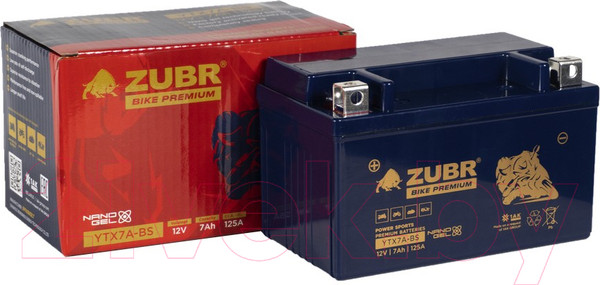 Изображение товара Мотоаккумулятор Zubr Bike Premium L+ / YTX7A-BS  (7 А/ч)