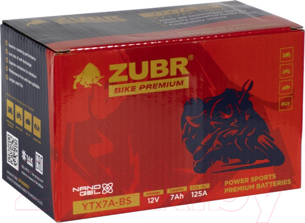 Изображение товара Мотоаккумулятор Zubr Bike Premium L+ / YTX7A-BS  (7 А/ч)