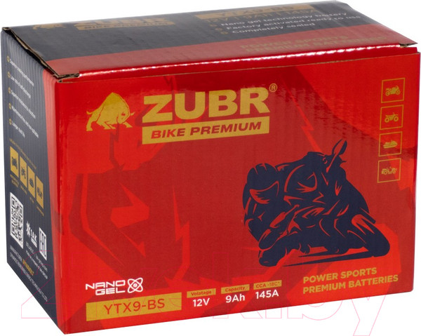 Изображение товара Мотоаккумулятор Zubr Bike Premium L+ / YTX9-BS (9 А/ч)