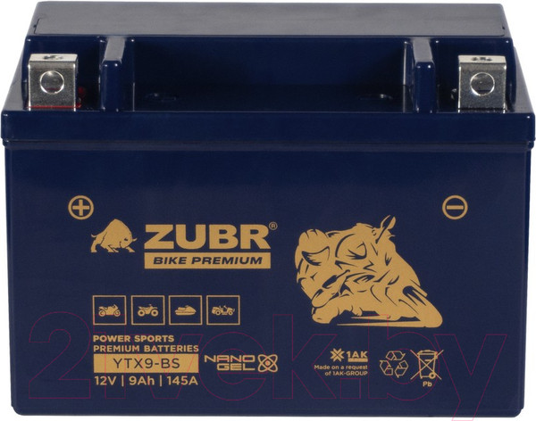 Изображение товара Мотоаккумулятор Zubr Bike Premium L+ / YTX9-BS (9 А/ч)
