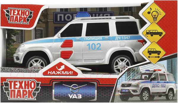 Изображение товара Автомобиль игрушечный Технопарк Uaz Патриот Полиция / PATRIOTBLACK-15PLPOL-SL