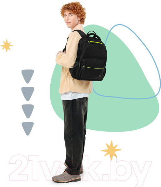 Изображение товара Школьный рюкзак Berlingo U3 / RU-U3-1060 (черный/зеленый)
