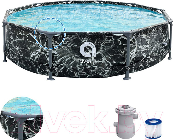 Изображение товара Каркасный бассейн Avenli 12015EUV55 / 107367 (305x76, с фильтр-насосом, черный мрамор)