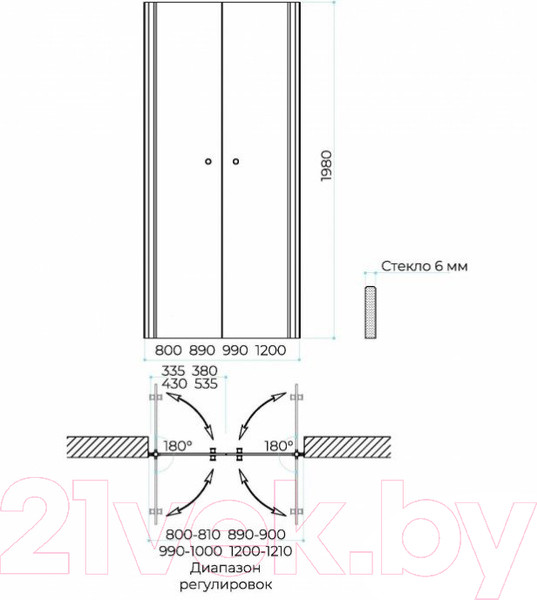 Изображение товара Душевая дверь MaybahGlass 198x80 / MGD-435-5 (сатин стекло/хром матовый)