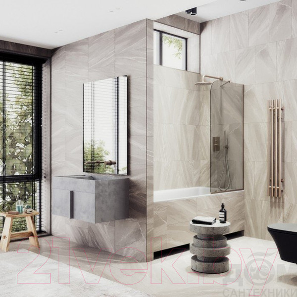 Изображение товара Стеклянная шторка для ванны MaybahGlass MGV-135-2у (бронзовое стекло/бронзовый)