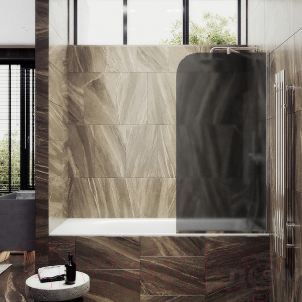 Изображение товара Стеклянная шторка для ванны MaybahGlass MGV-129-4у (графитовое матовое стекло/хром глянцевый)