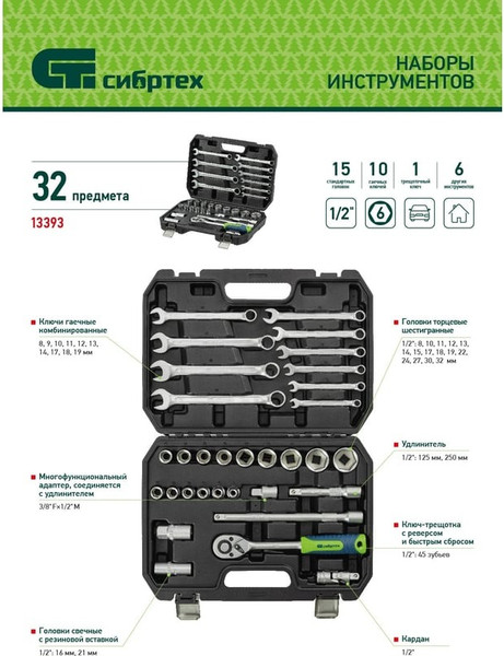 Изображение товара Универсальный набор инструментов СибрТех 13393 