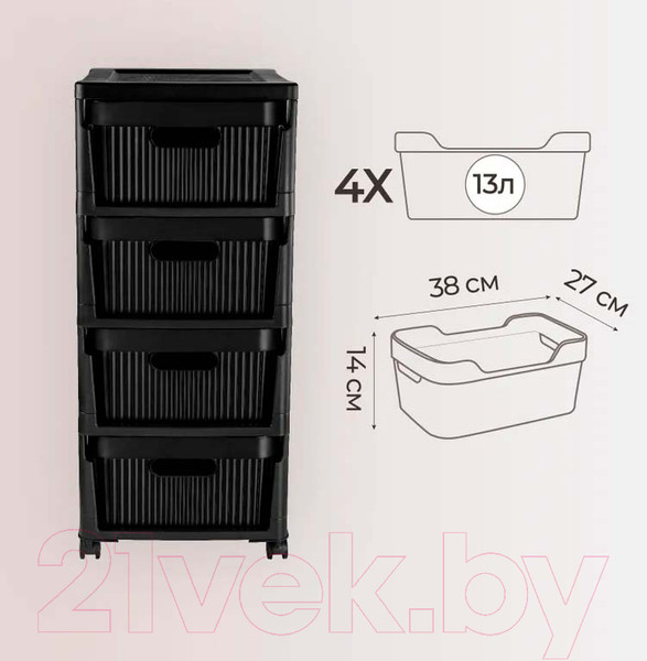 Изображение товара Комод пластиковый Econova Velvet / 435218813  (черный)