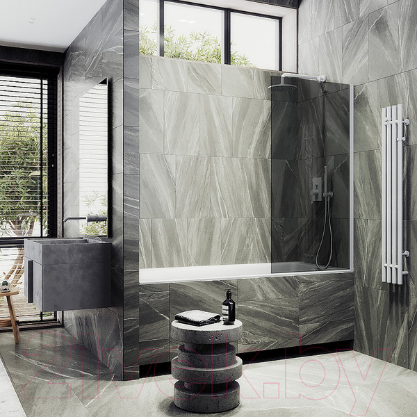 Изображение товара Стеклянная шторка для ванны MaybahGlass MGV-78-1ш (графитовое стекло/белый матовый)