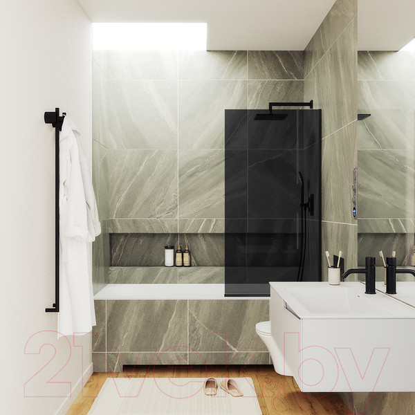 Изображение товара Стеклянная шторка для ванны MaybahGlass MGV-252-6у (графитовое стекло/черный)