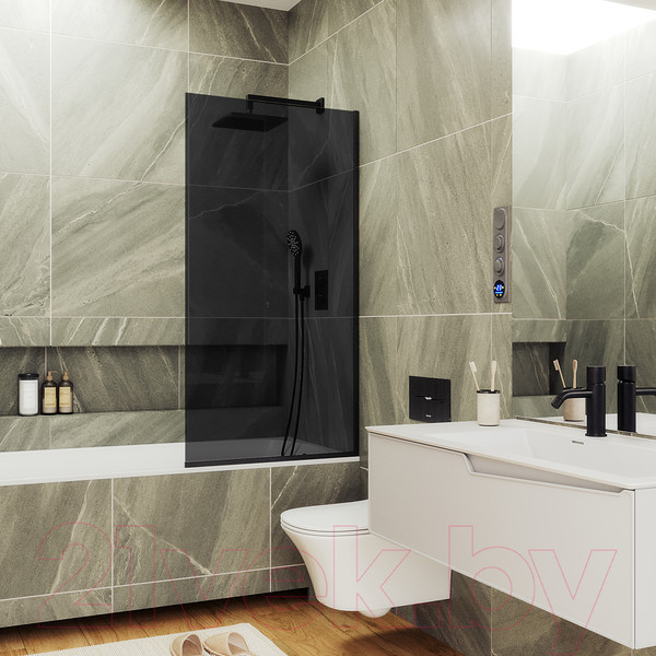 Изображение товара Стеклянная шторка для ванны MaybahGlass MGV-252-6у (графитовое стекло/черный)