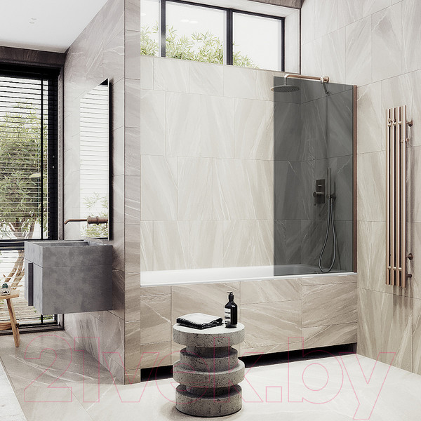 Изображение товара Стеклянная шторка для ванны MaybahGlass MGV-78-2ш (графитовое стекло/бронзовый)