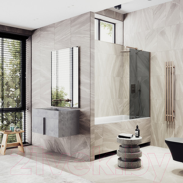 Изображение товара Стеклянная шторка для ванны MaybahGlass MGV-252-2ш (графитовое стекло/бронзовый)