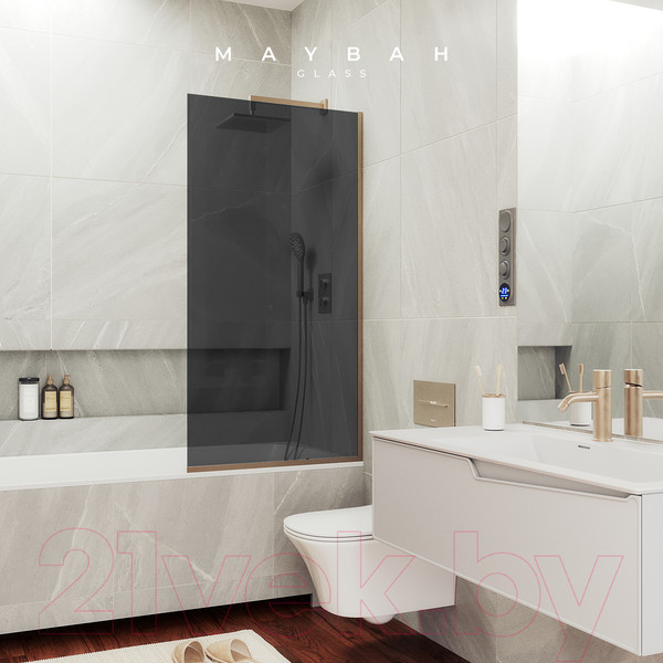 Изображение товара Стеклянная шторка для ванны MaybahGlass MGV-252-2у (графитовое стекло/бронзовый)
