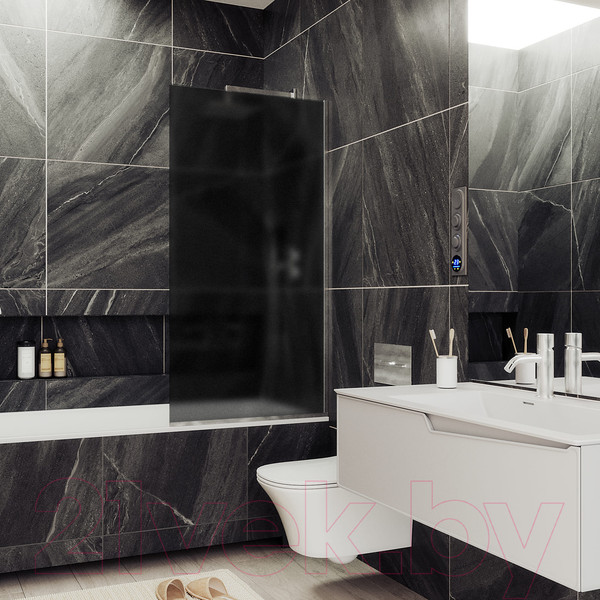 Изображение товара Стеклянная шторка для ванны MaybahGlass MGV-84-4у (графитовое матовое стекло/хром глянцевый)