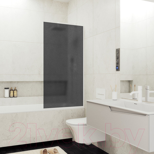 Изображение товара Стеклянная шторка для ванны MaybahGlass MGV-84-1у (графитовое матовое стекло/белый матовый)