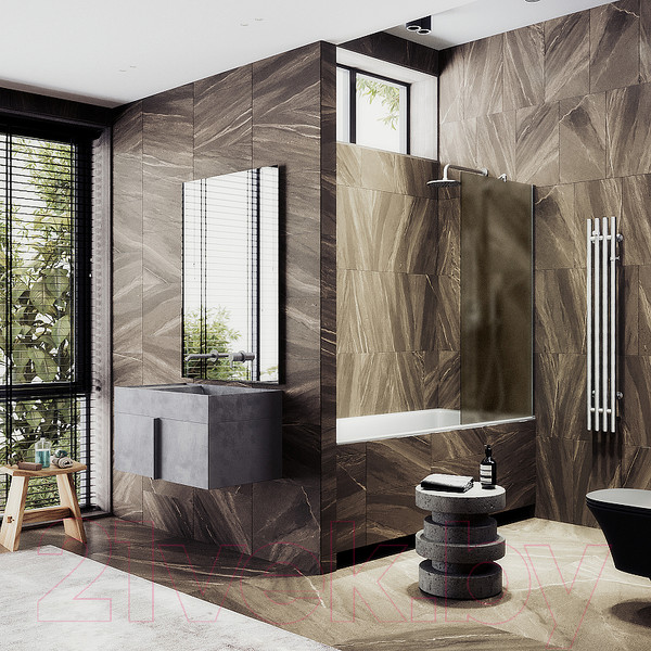 Изображение товара Стеклянная шторка для ванны MaybahGlass MGV-73-5ш (бронзовое матовое стекло/хром матовый)