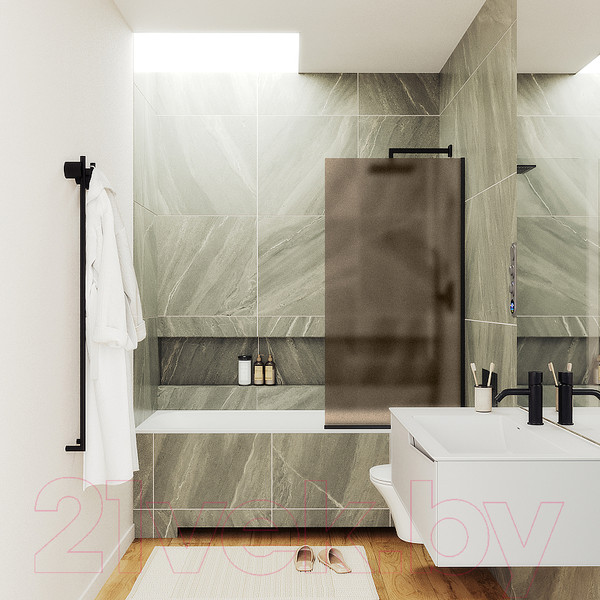 Изображение товара Стеклянная шторка для ванны MaybahGlass MGV-73-6у (бронзовое матовое стекло/черный)