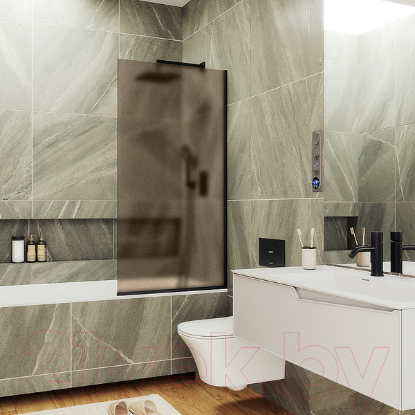 Изображение товара Стеклянная шторка для ванны MaybahGlass MGV-72-6у (бронзовое матовое стекло/черный)