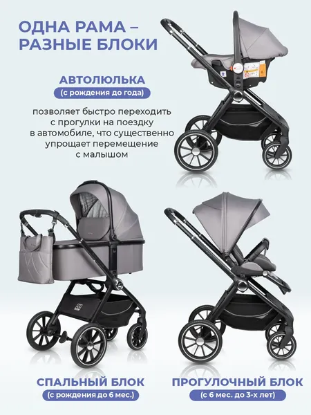 Изображение товара Детская универсальная коляска Farfello Belleza 3 в 1 / FB-1 (серый)