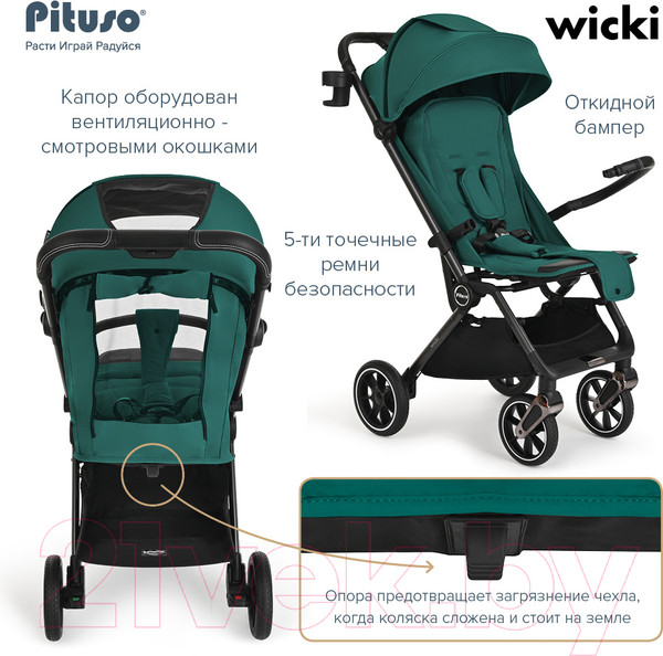 Изображение товара Детская прогулочная коляска Pituso Wicki / ABF2022 (изумруд)
