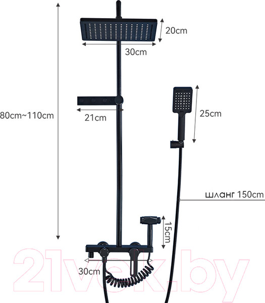 Изображение товара Душевая система со смесителем Ekko E2505-7 (черный матовый)