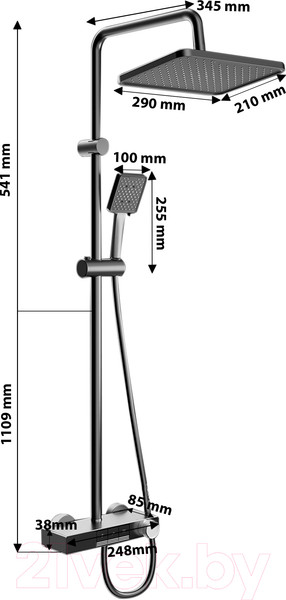 Изображение товара Душевая система со смесителем Ekko E2504-7 (черный матовый)