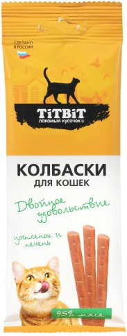 Изображение товара Лакомство для кошек TiTBiT Двойное удовольствие цыпленок и печень (45г)