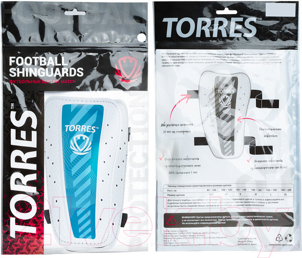 Изображение товара Щитки футбольные Torres Match FS2305 (L, белый/голубой)