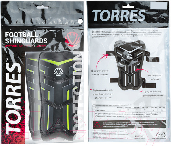 Изображение товара Щитки футбольные Torres Training FS2306 (M, черный/салатовый)