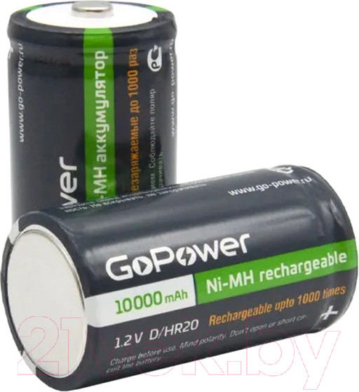 Изображение товара Комплект аккумуляторов GoPower Ni-MH HR20 D 10000мАч / 00-00018323 (2шт)
